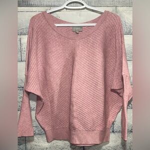 Cyrus Dusty Rose Diagonal Rib-Knit Dolman Sleeve Sweater Sz Large